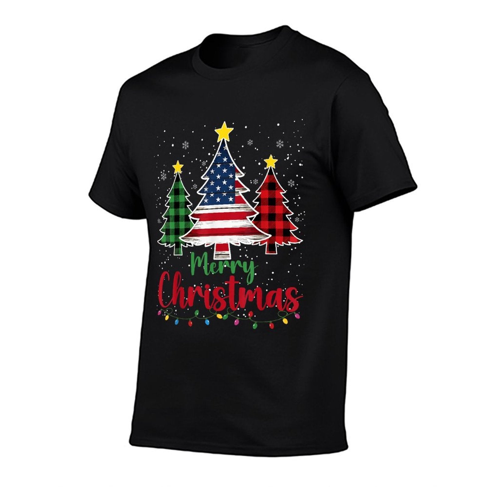 Merry Christmas Tree Plaid US Snowflake Xmas Men Women Comfortable T-Shirt