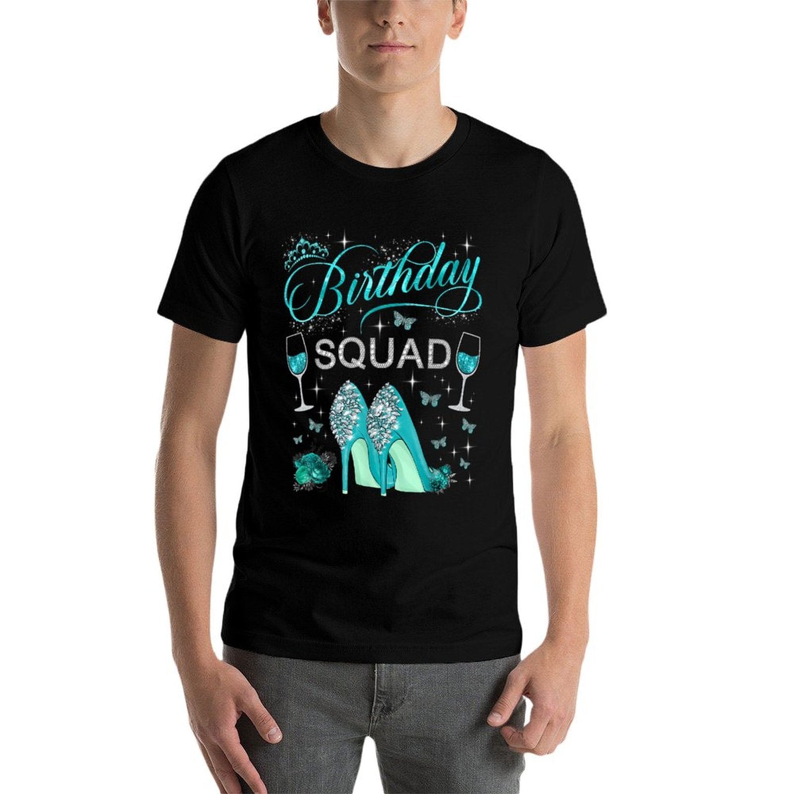 Birthday Squad Diva Squad High Heels Butterflies Women Girls  Fade-proof Color T-Shirt