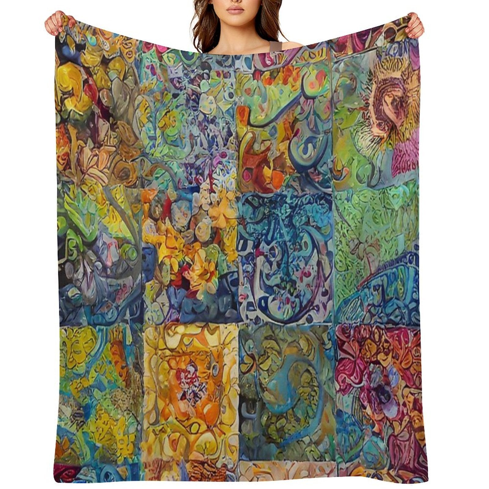Abstract Quilt Decoupage Tile Pattern Gift-ready Throw Blanket