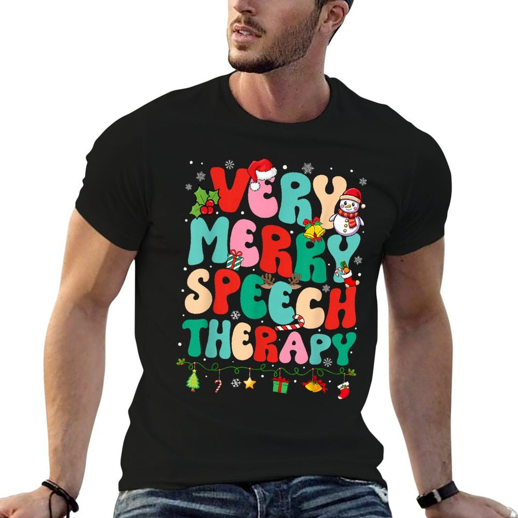 Christmas Very Merry Speech Therapy Speech Therapist SLP  Quick-drying T-Shirt