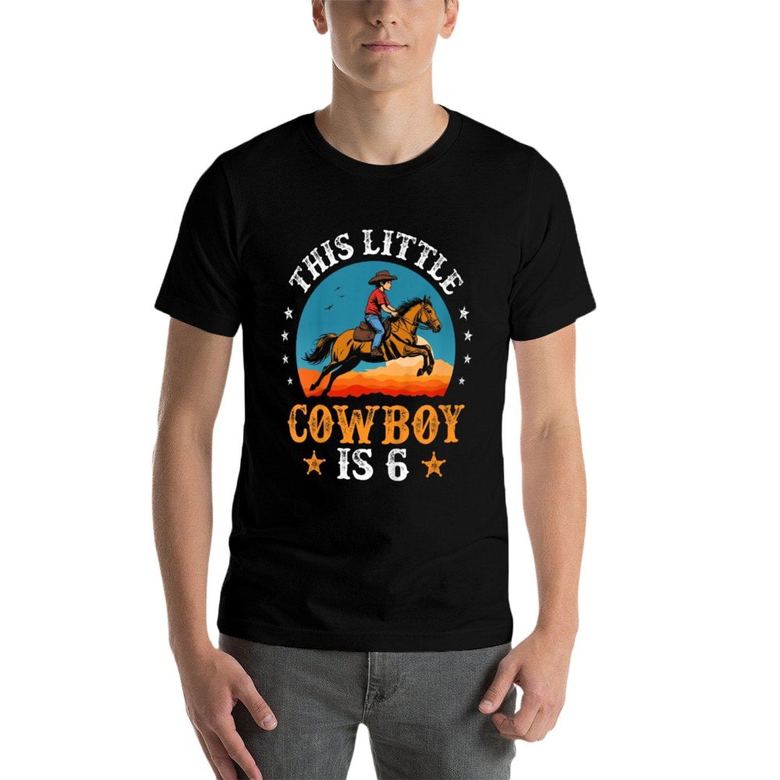 Kids Cowboy 6th Birthday Boys 6 Year Old Rodeo Horse Riding  Moisture-wicking T-Shirt