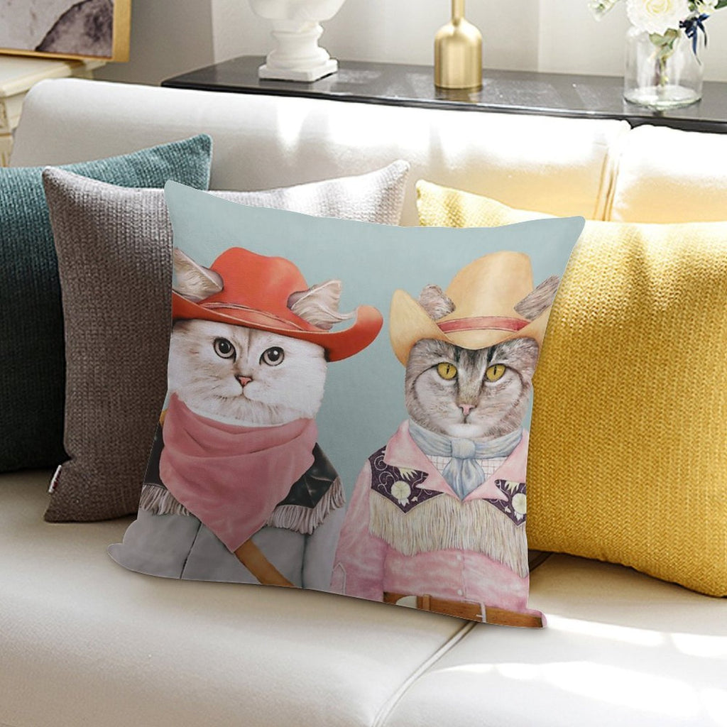 Cowboy Cats Soft Warmth Comfort Throw Pillow