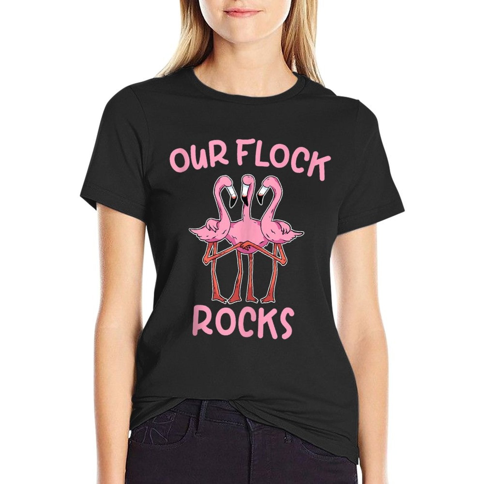 Our Flock Rocks Flamingo Matching Family Vacation Group Comfortable T-Shirt