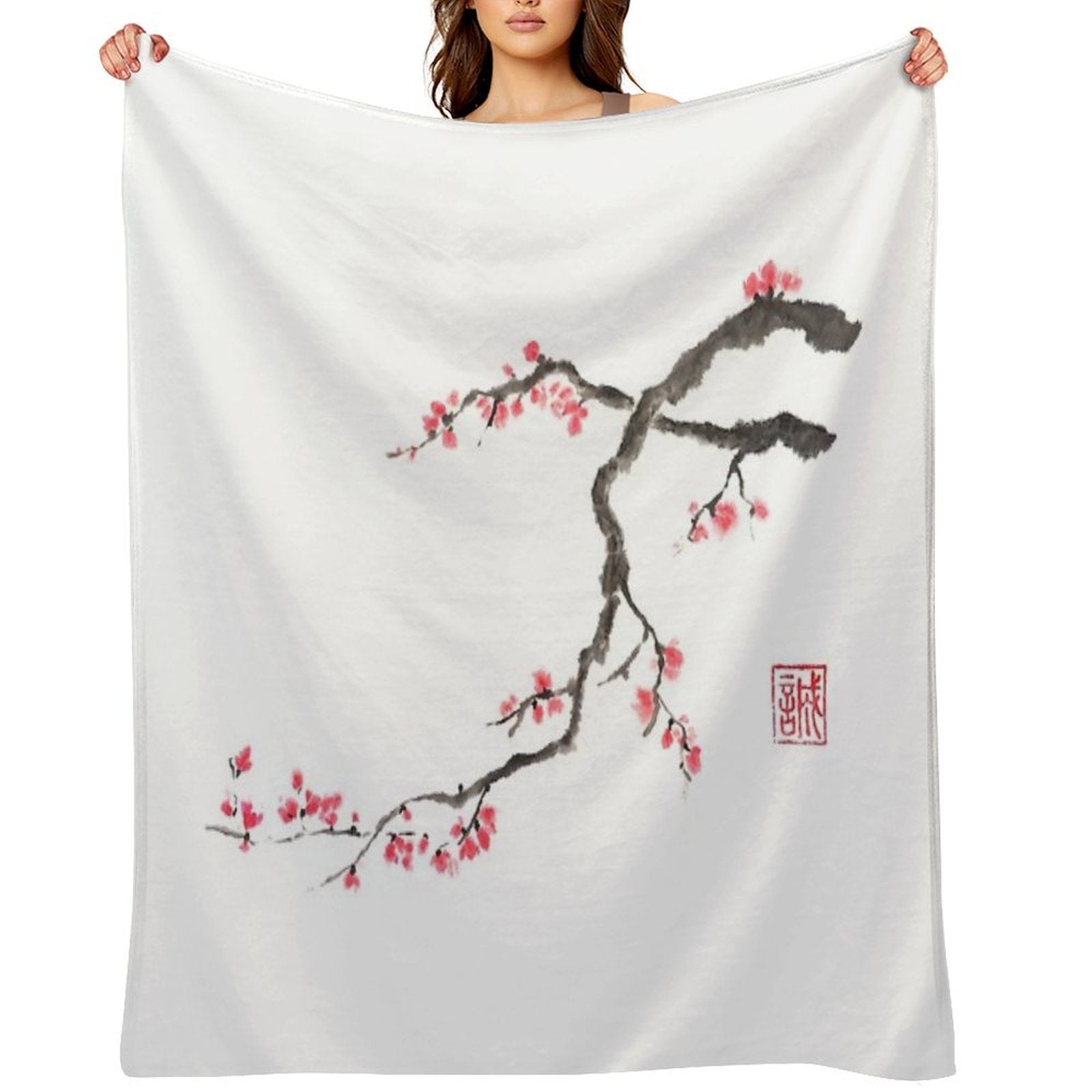 Blushing Maid Sumi-e Painting Durable Throw Blanket