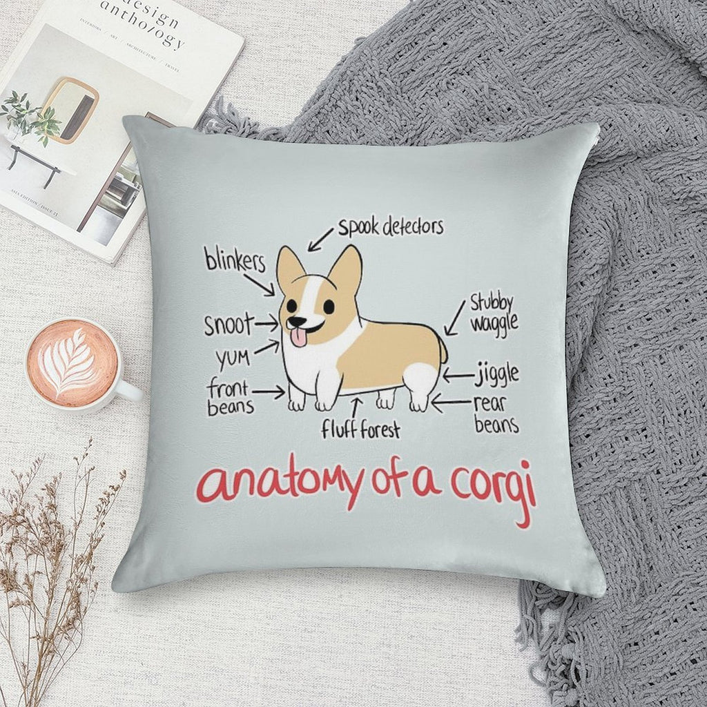 Anatomy of A Corgi Soft Short Plush Fabric Throw Pillow