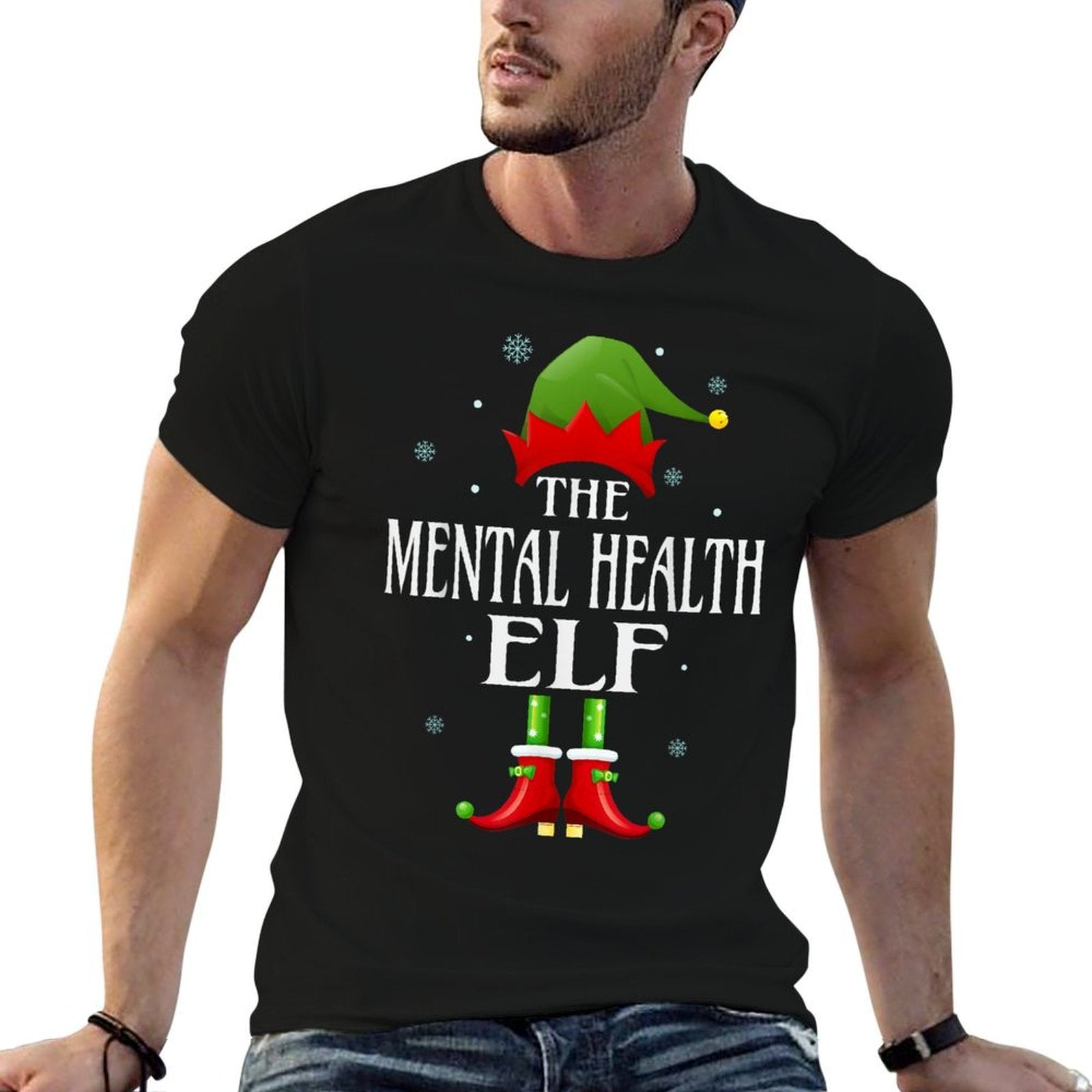Mental Health Elf Xmas Funny Family Matching Christmas  Stretchy T-Shirt