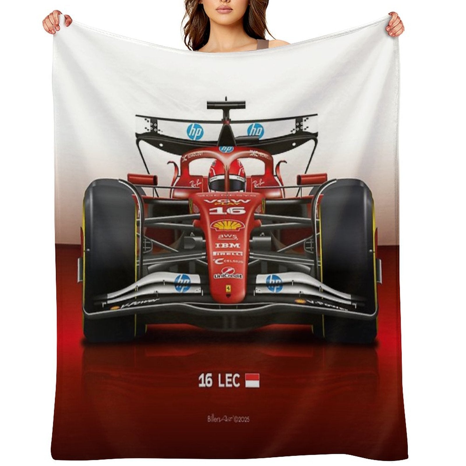 Many Charles Leclerc Formula 1 Items for 2025 Season, Featuring His Iconic Ferrari Racing Car Machine-washable Throw Blanket