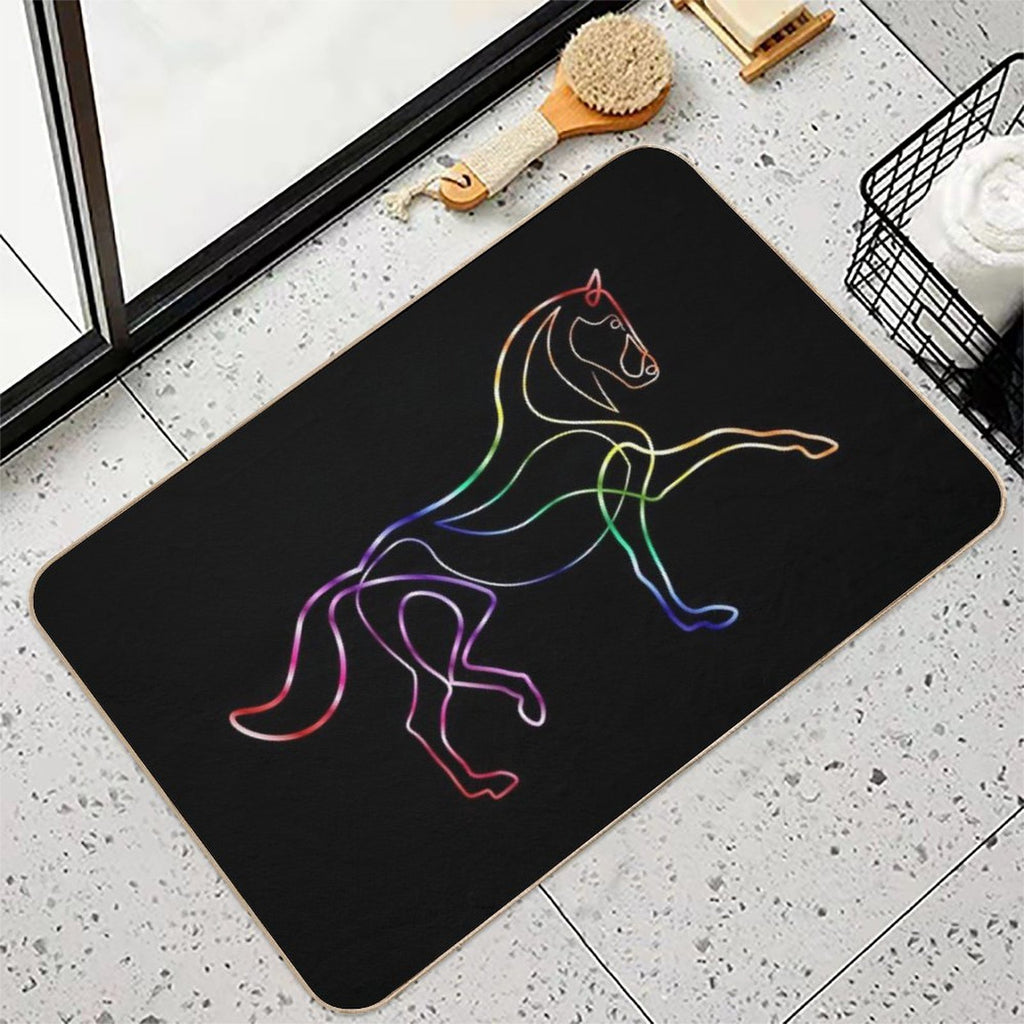 Dressage Horse One Line Art Rainbow  Pet-Safe Bath Mat