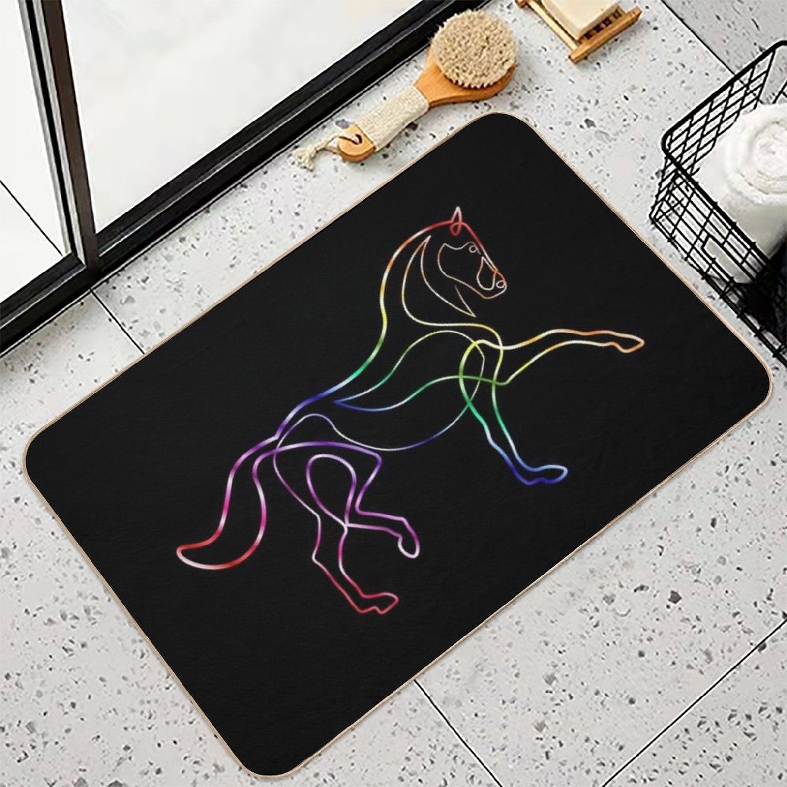 Dressage Horse One Line Art Rainbow  Pet-Safe Bath Mat