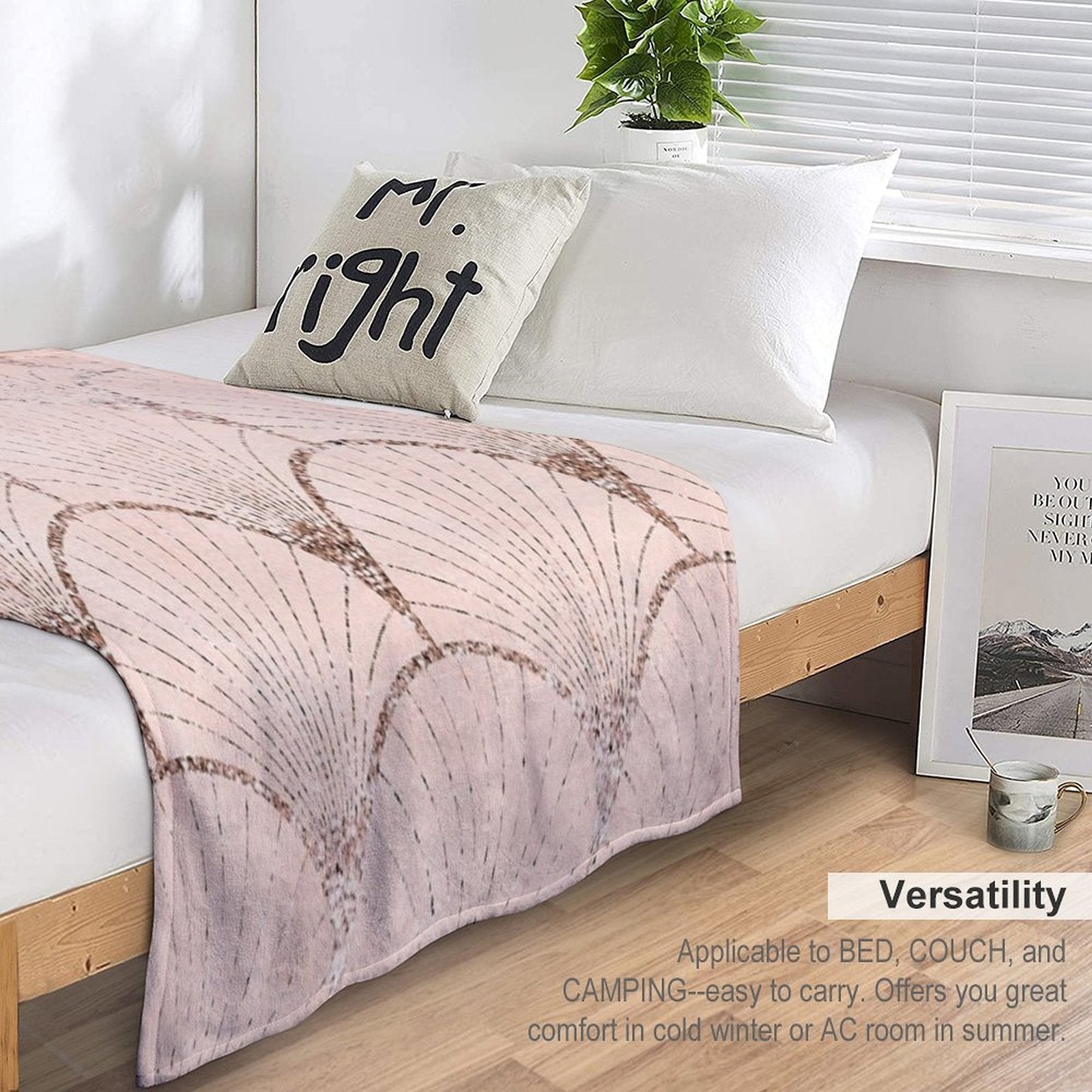 Art Deco Elegance - Rose Gold Glitter Fan Machine-washable Throw Blanket