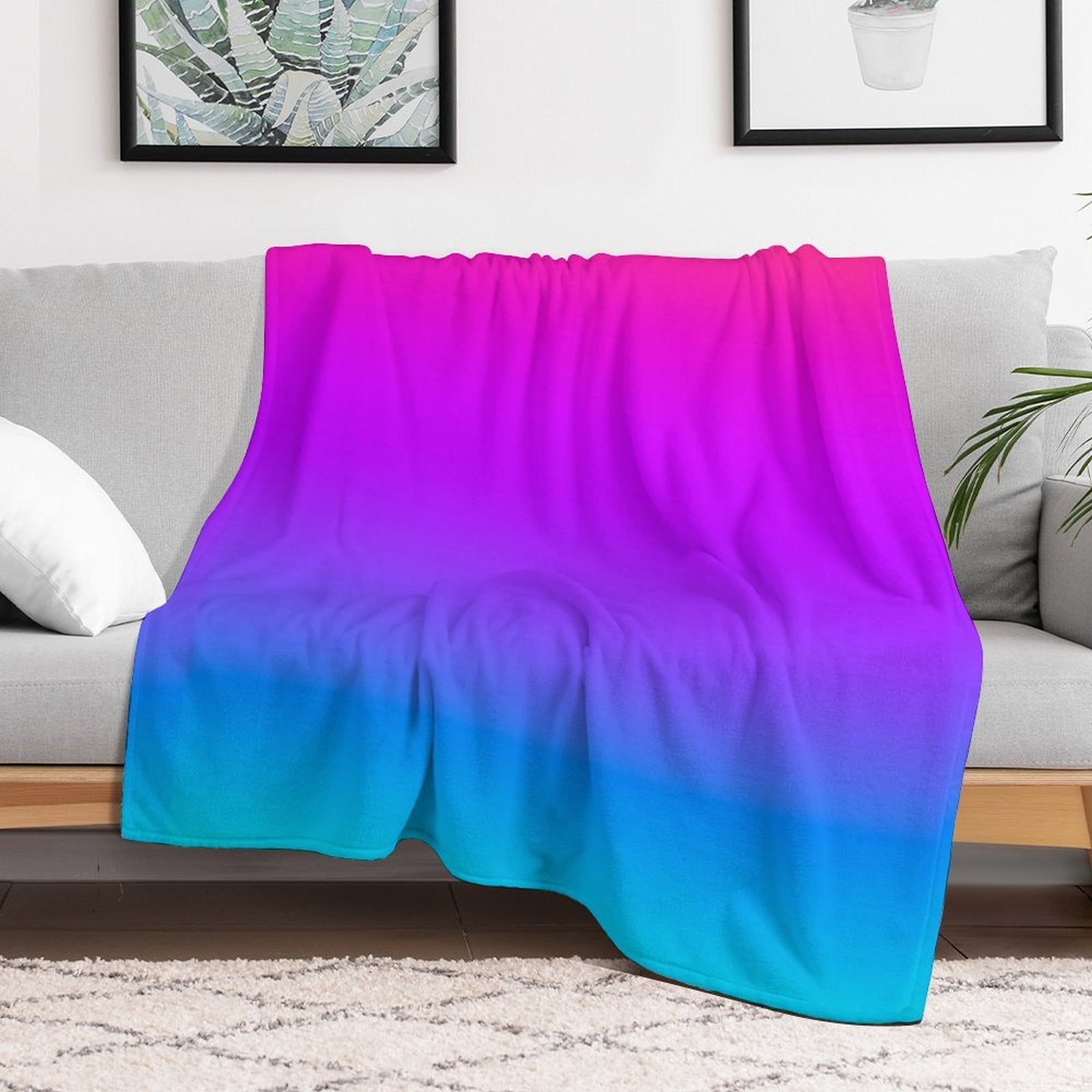 Blue Purple Orange Aqua Ombre Machine-washable Throw Blanket