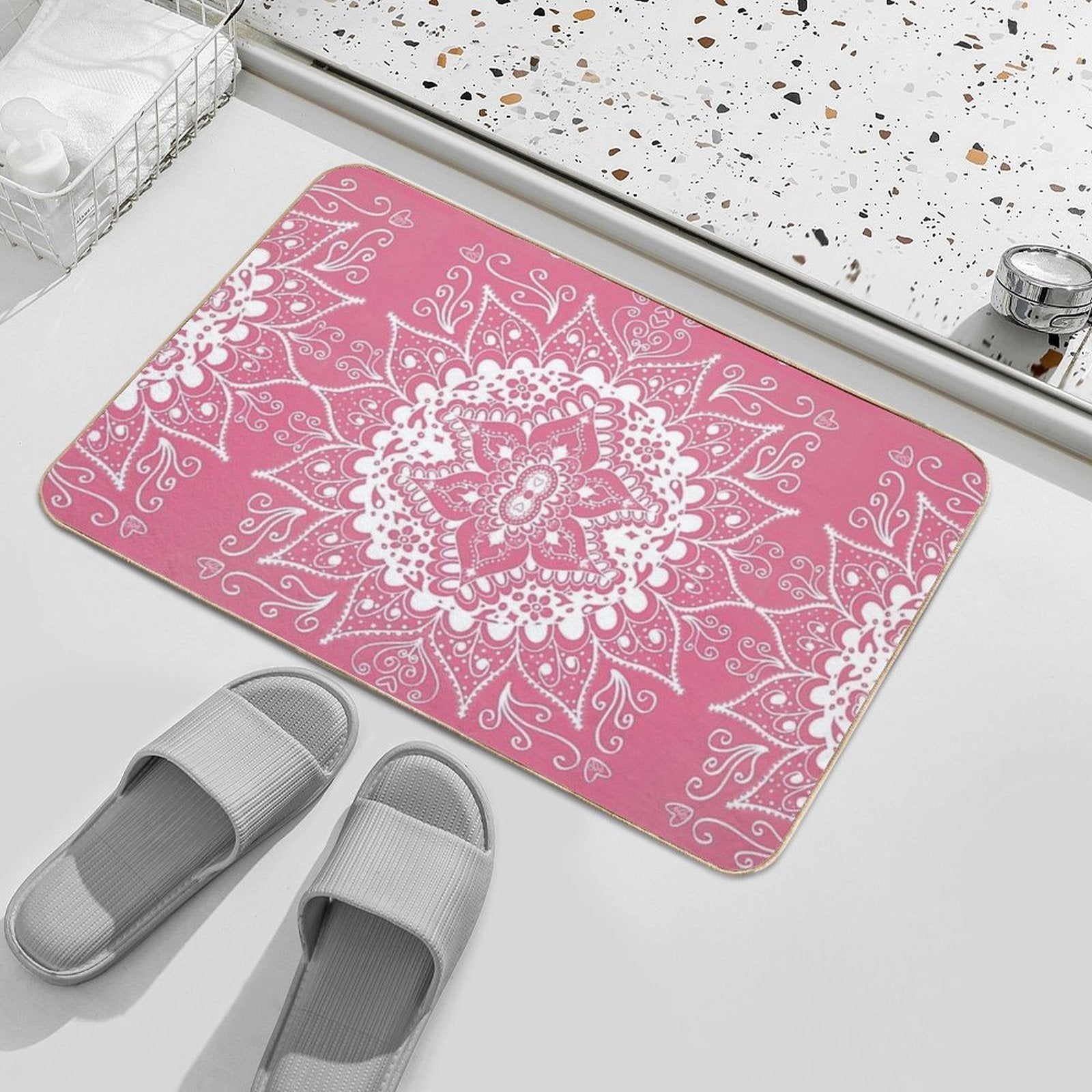 Mandala Hot Pink Durable Bath Mat