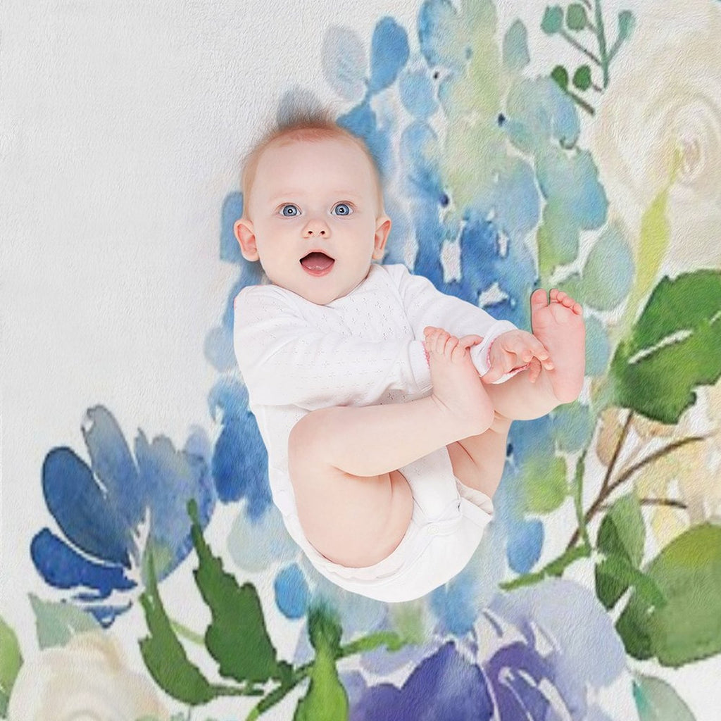 Blue Watercolor Hydrangea Easy Care Throw Blanket