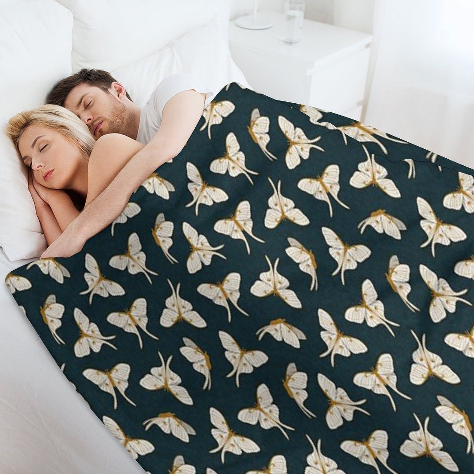Luna Moth - Gold on Dark Teal Shrink-resistant Throw Blanket