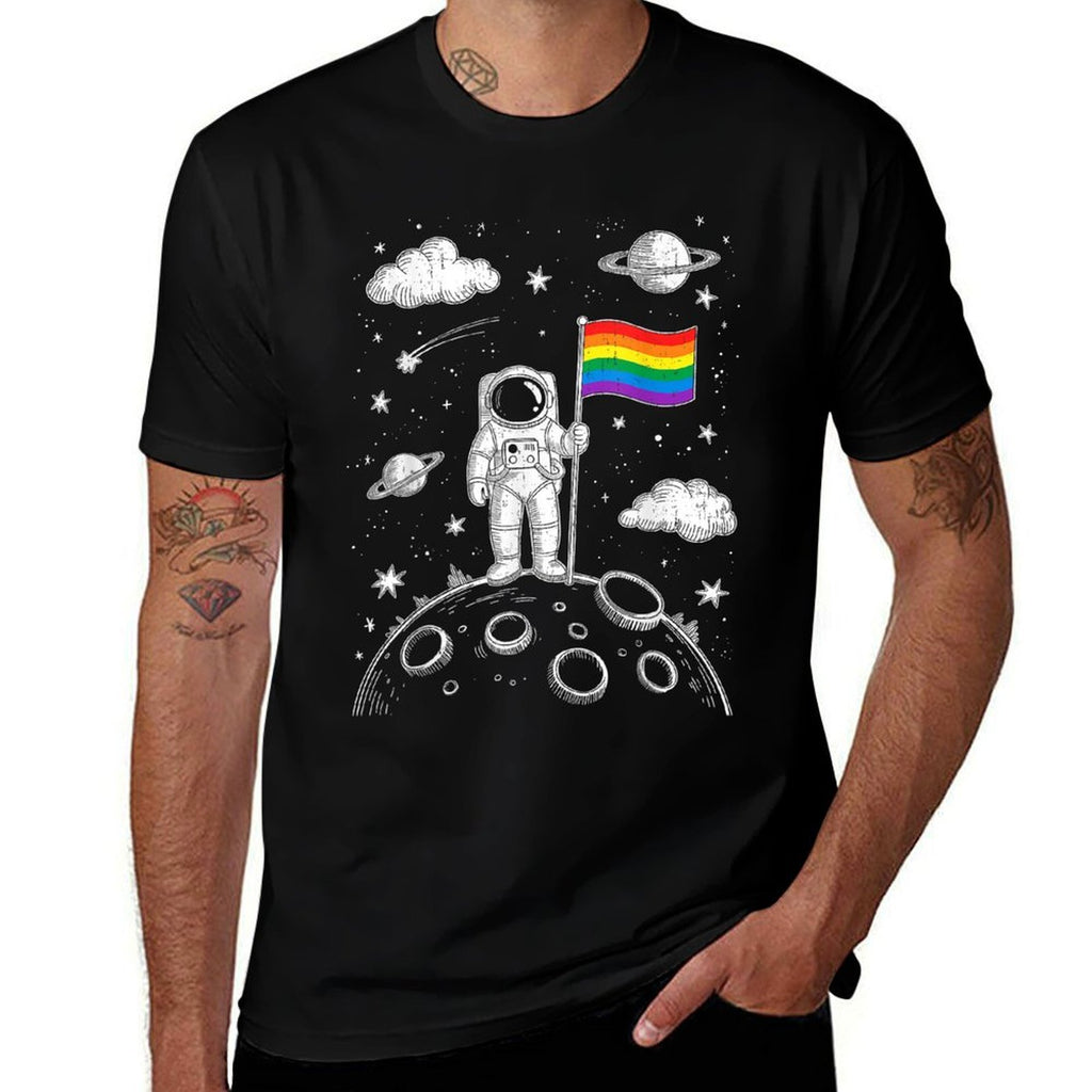Rainbow Space LGBTQ Gay Pride Astronaut Moon Men Women  Tagless Design T-Shirt