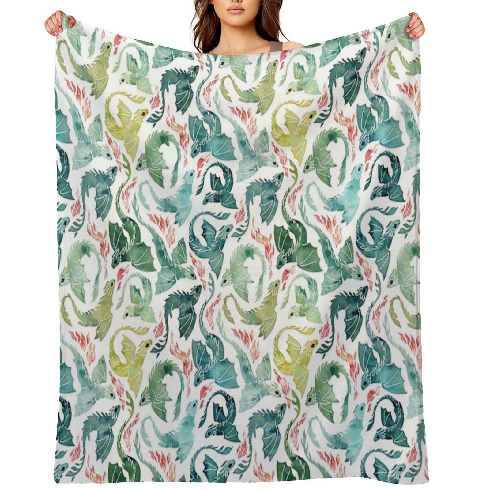 Dragon Fire Turquoise & Green Travel-friendly Throw Blanket