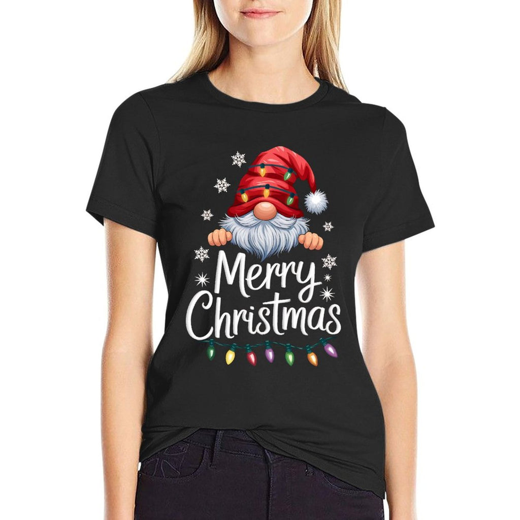 Merry Christmas Lights Red Santa Hat Xmas Family Men Women  Versatile T-Shirt