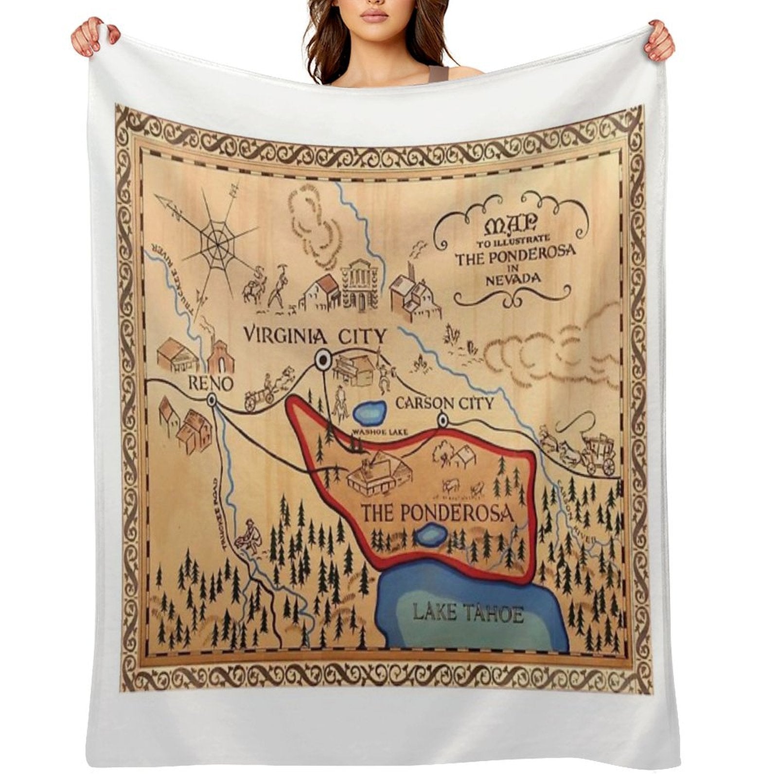 The Ponderosa Ranch Map Quick-dry Throw Blanket