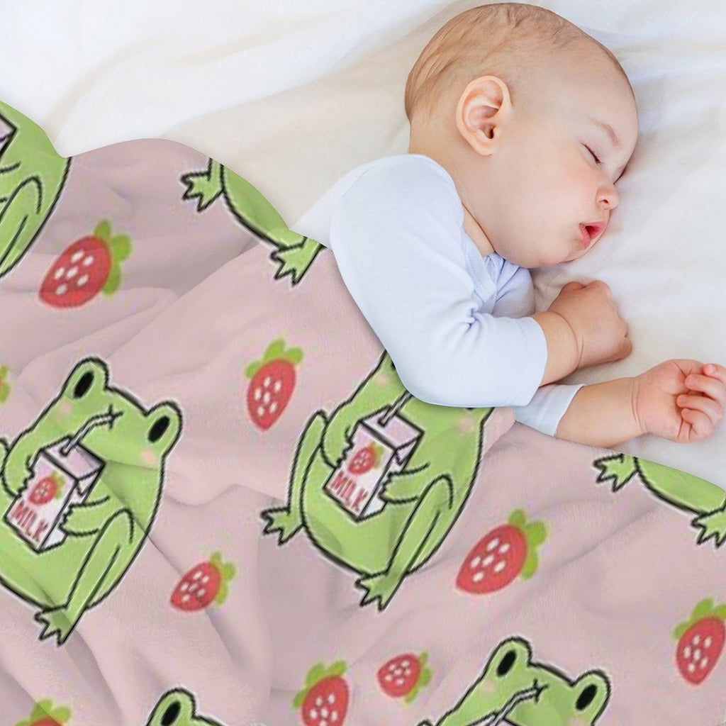 Cute Strawberry Milk Frog Anti-pilling Throw Blanket