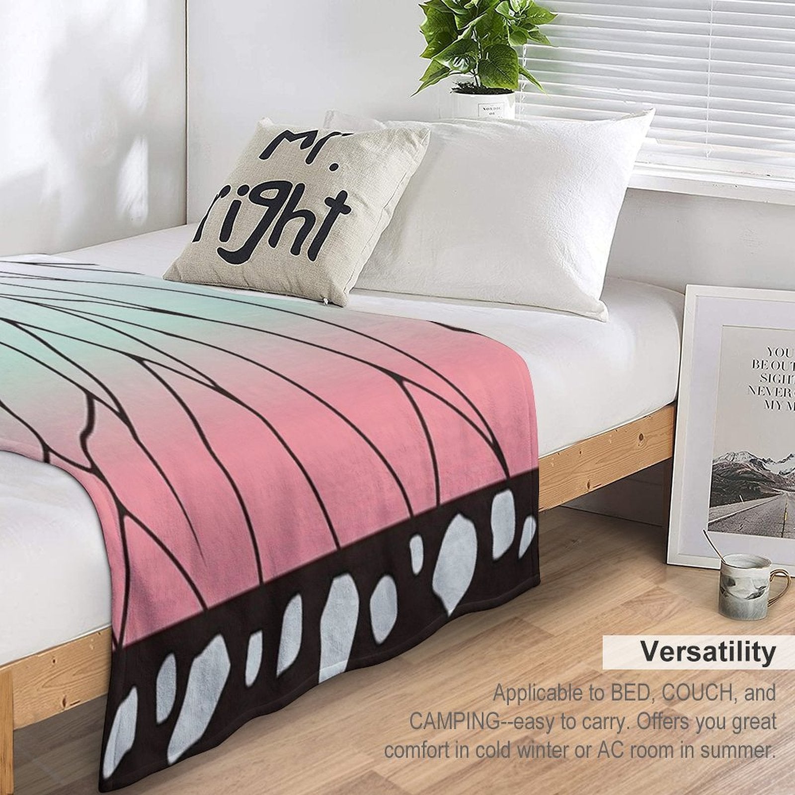 Demon Slayer Kocho Shinobu Japanese Pattern WAGARA of Butterfly Pattern Design. Velvety-soft Throw Blanket
