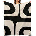 Retro Piquet Mid Century Modern Abstract Pattern 2 in Black And Almond Cream Quick-dry Throw Blanket