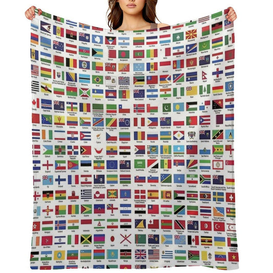 World Flags with Country Names Wrinkle-free Throw Blanket