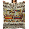 THE BAYEUX TAPESTRY ,VIKING SHIPS Sustainable Throw Blanket