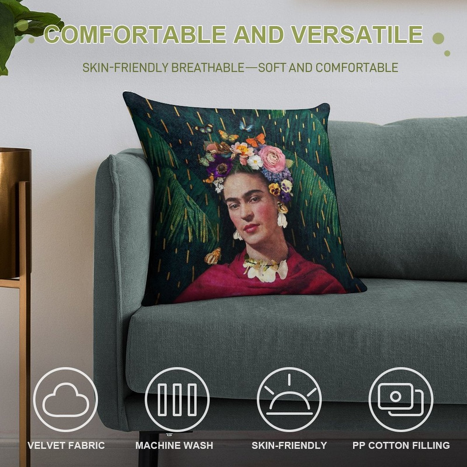 Frida Kahlo  World Women's Day Soft Warmth Comfort Throw Pillow