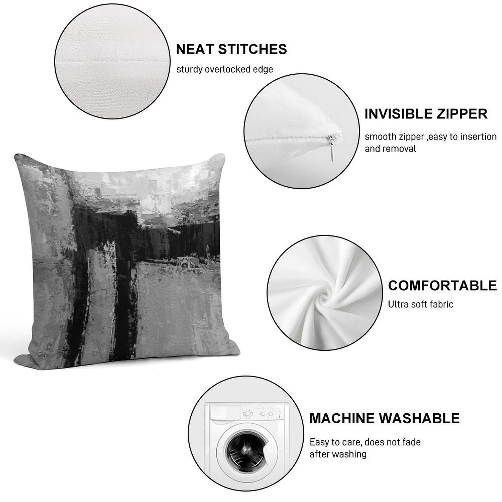 Gray Black Abstract Soft Anti-Pilling Throw Pillow