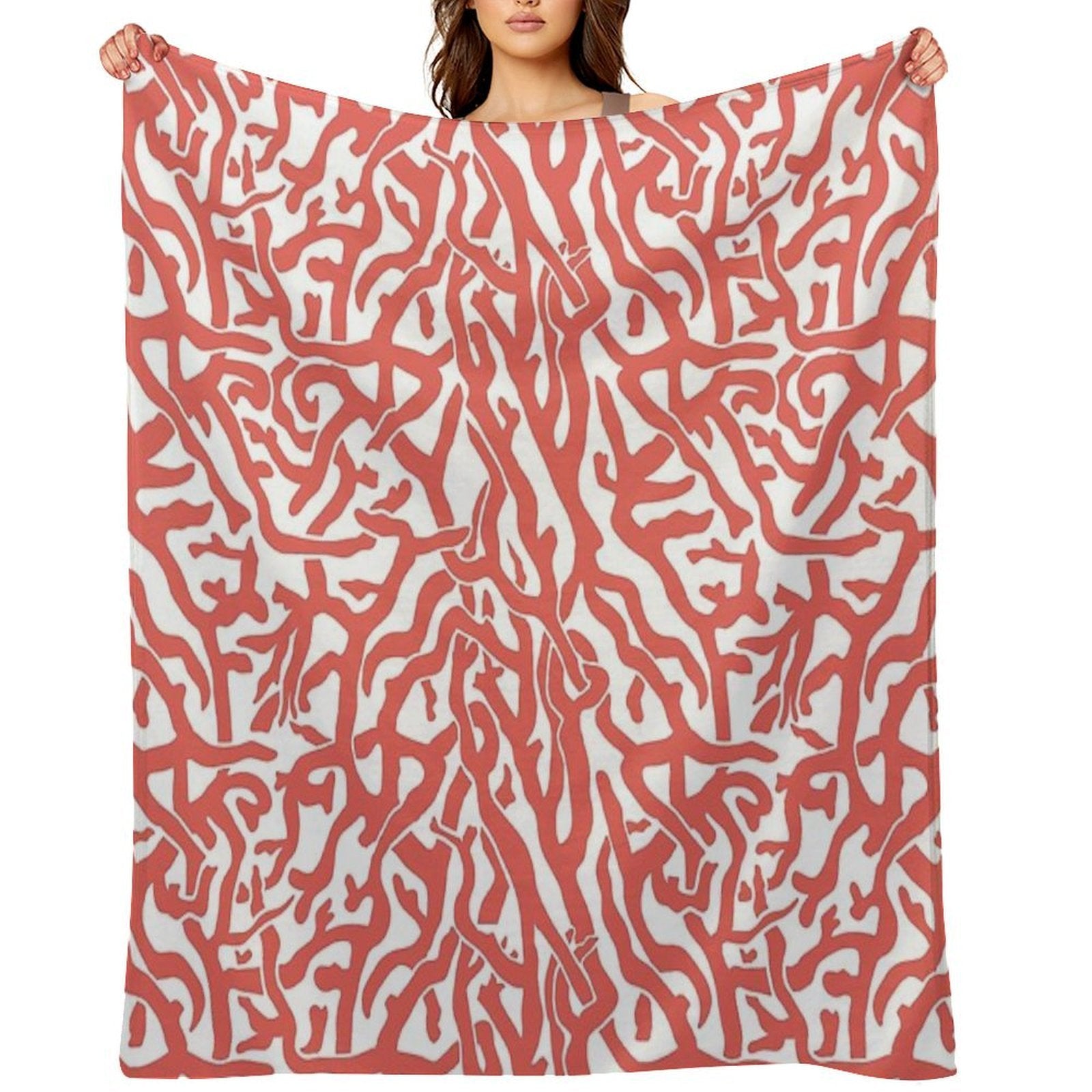 Coral Reef Pattern  Reddish Coral White Coastal Beach House Premium Throw Blanket