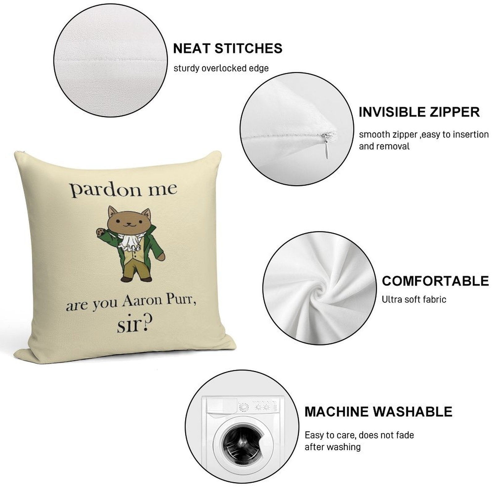 Alexander Hamilcat (Black Text) Soft Hidden Zipper Throw Pillow