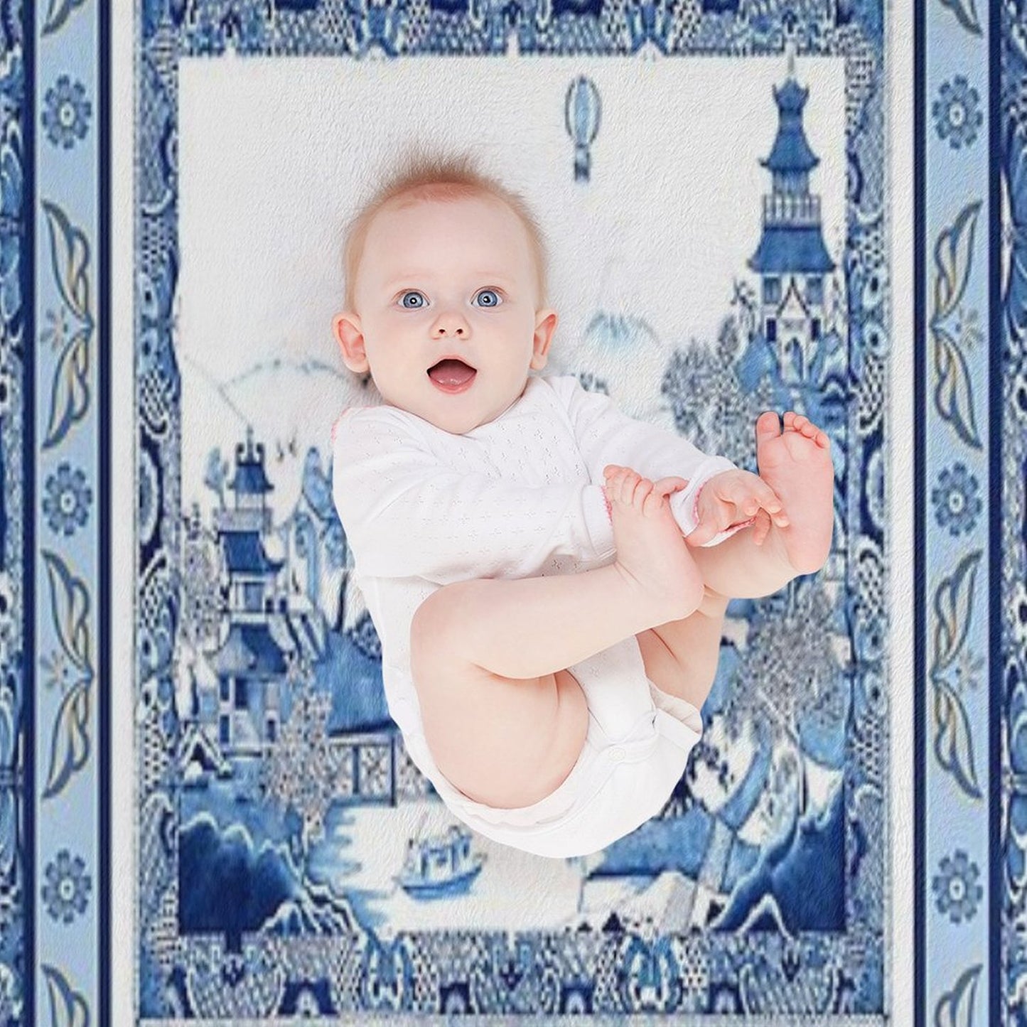 Blue Willow Double Frame Durable Throw Blanket