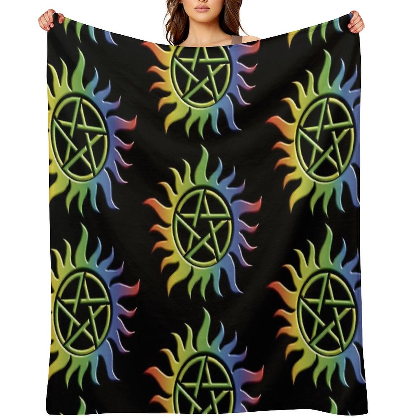 Rainbow Anti Possession Tattoo Travel-friendly Throw Blanket