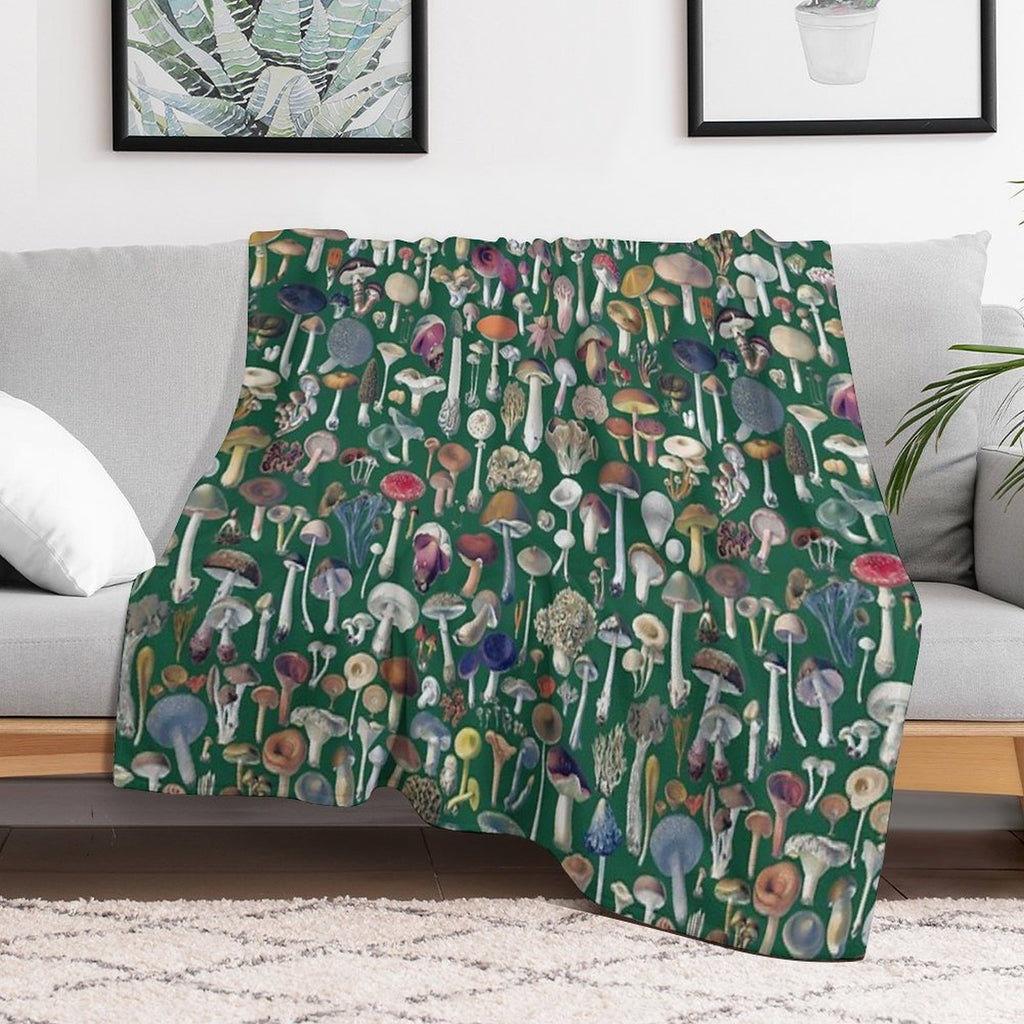 Vintage Mushrooms Pattern - Green Shrink-resistant Throw Blanket
