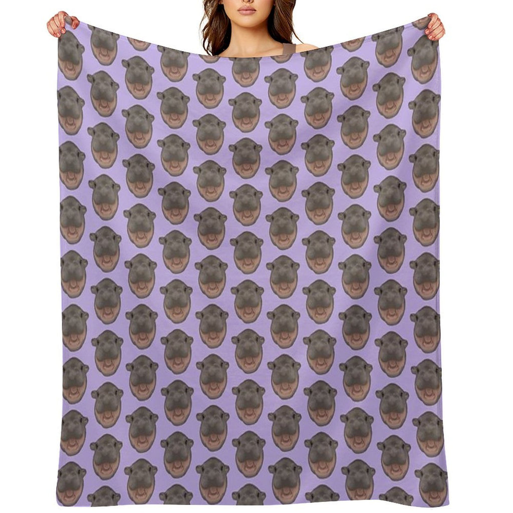 Moo Deng Pygmy Hippo Screaming (purple) Quick-dry Throw Blanket
