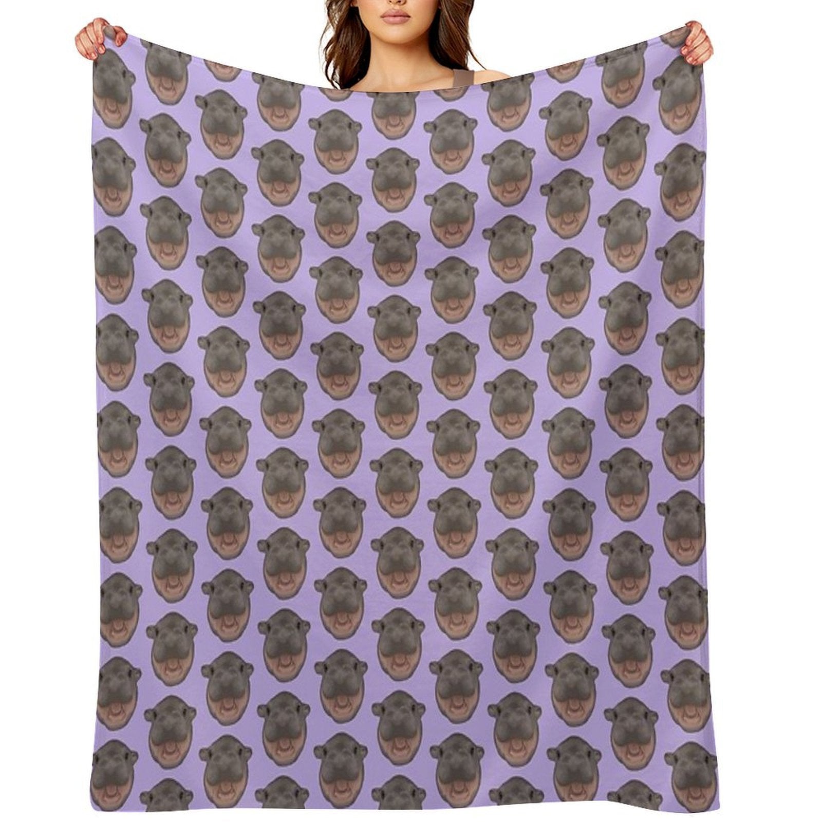 Moo Deng Pygmy Hippo Screaming (purple) Quick-dry Throw Blanket