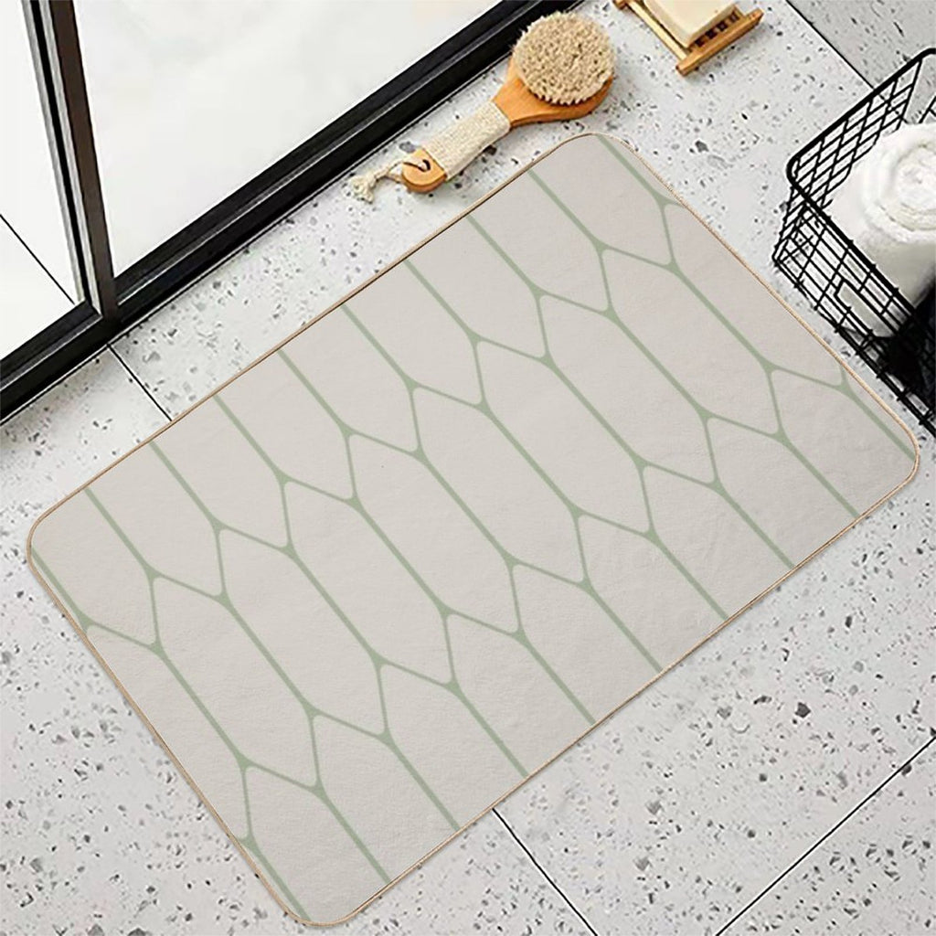 Long Honeycomb Minimalist Geometric Pattern in Beige And Sage  Fade-Resistant Bath Mat