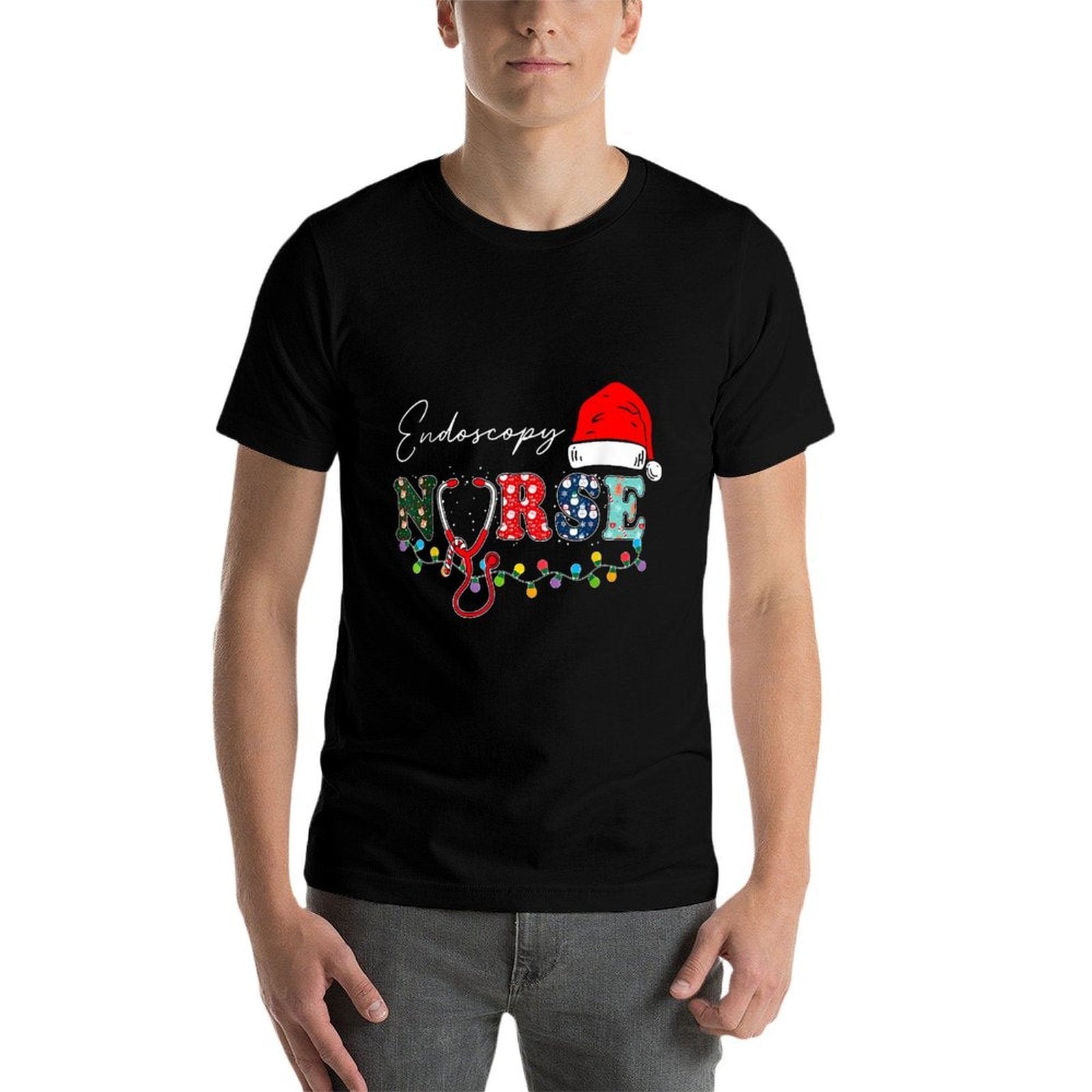 Endoscopy Nurse Santa Hat Christmas Lights Endo Nursing  Oversized Silhouette T-Shirt