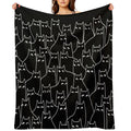 Suspicious Cats (Minimal White Linework Version) Versatility Throw Blanket