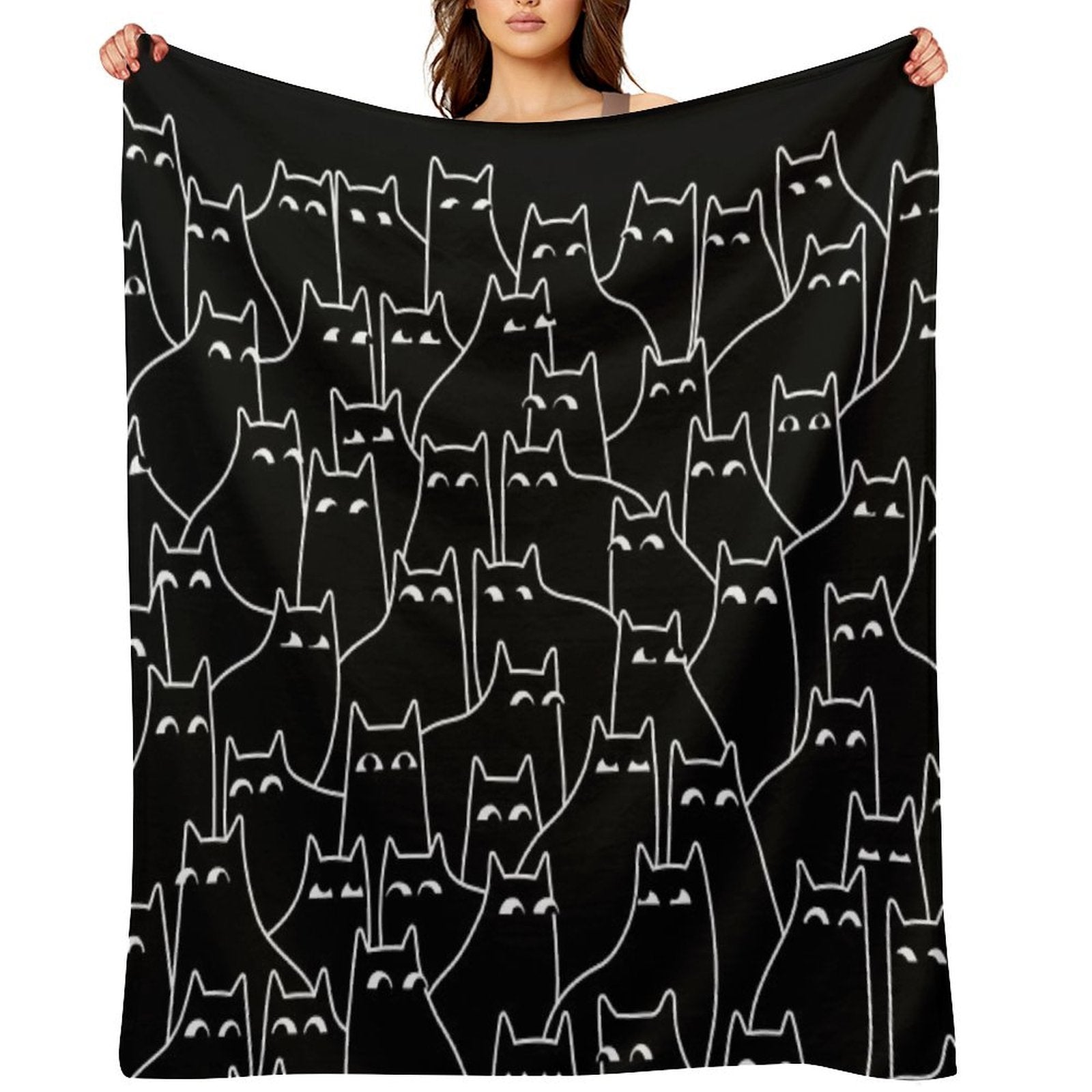 Suspicious Cats (Minimal White Linework Version) Versatility Throw Blanket