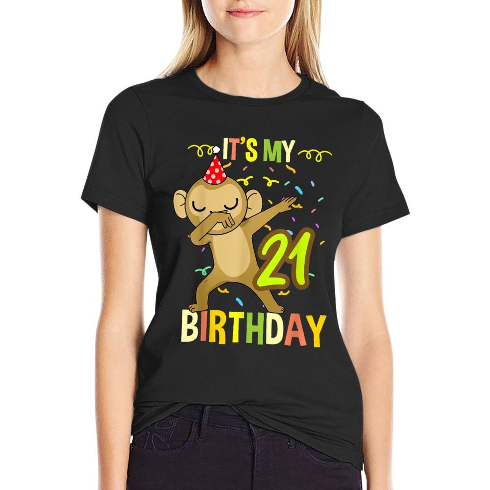 Its My 21st Birthday Dabbing Monkey  Rolled Sleeves T-Shirt