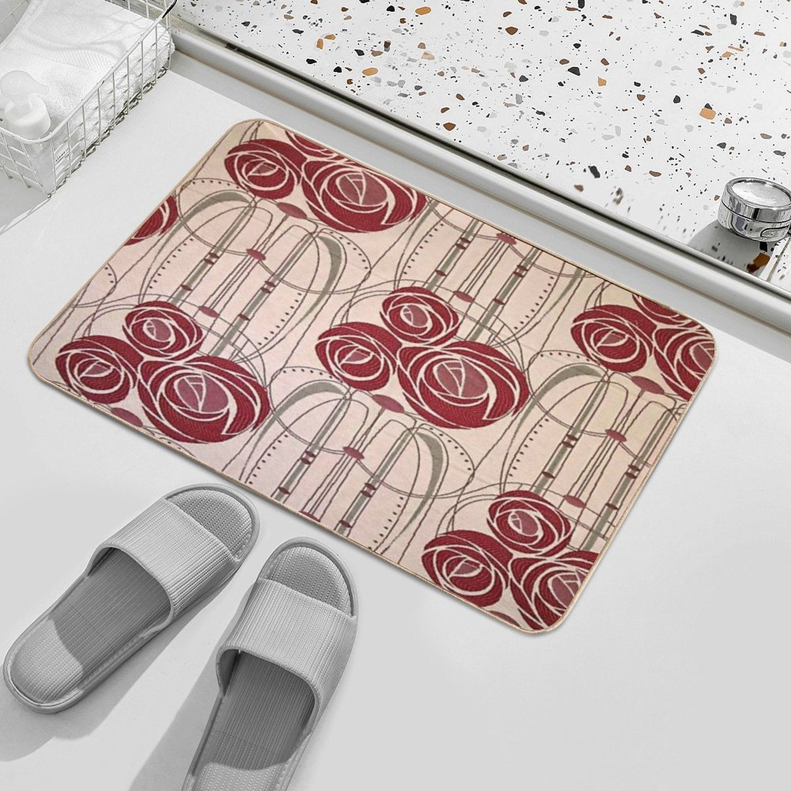 Charles Rennie Mackintosh Roses,Mackintosh Abstract Rose  Non-Slip Bath Mat