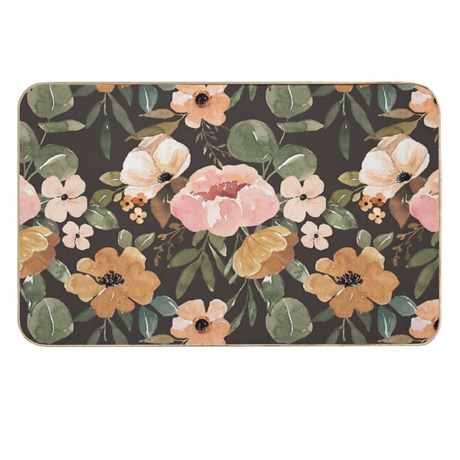 Boho Floral, Moody Floral, Blush Pink Watercolor Flowers, Vintage Floral Decor  High-Traffic Bath Mat