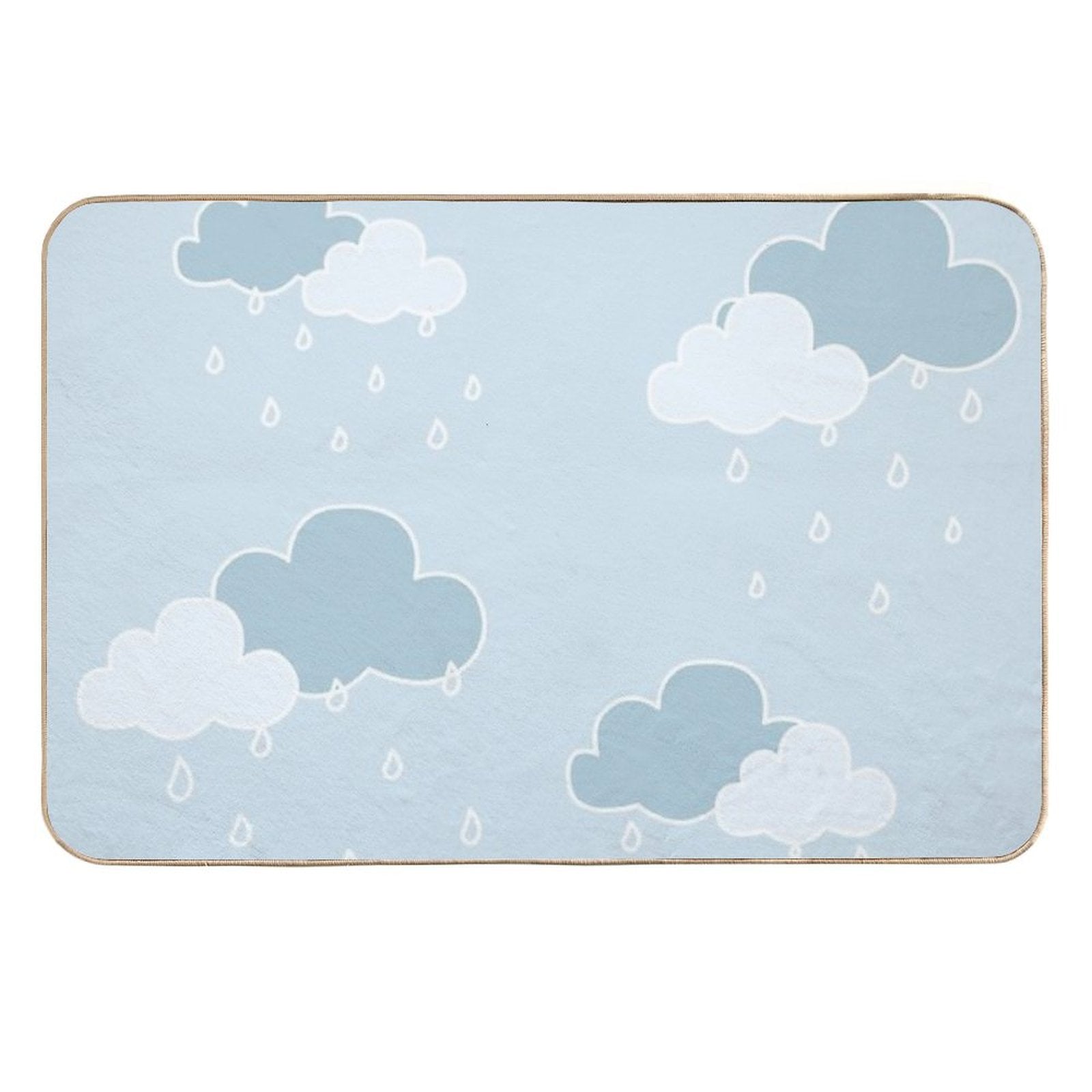 Clouds with Rain Drop Blue Background  Easy To Clean Bath Mat