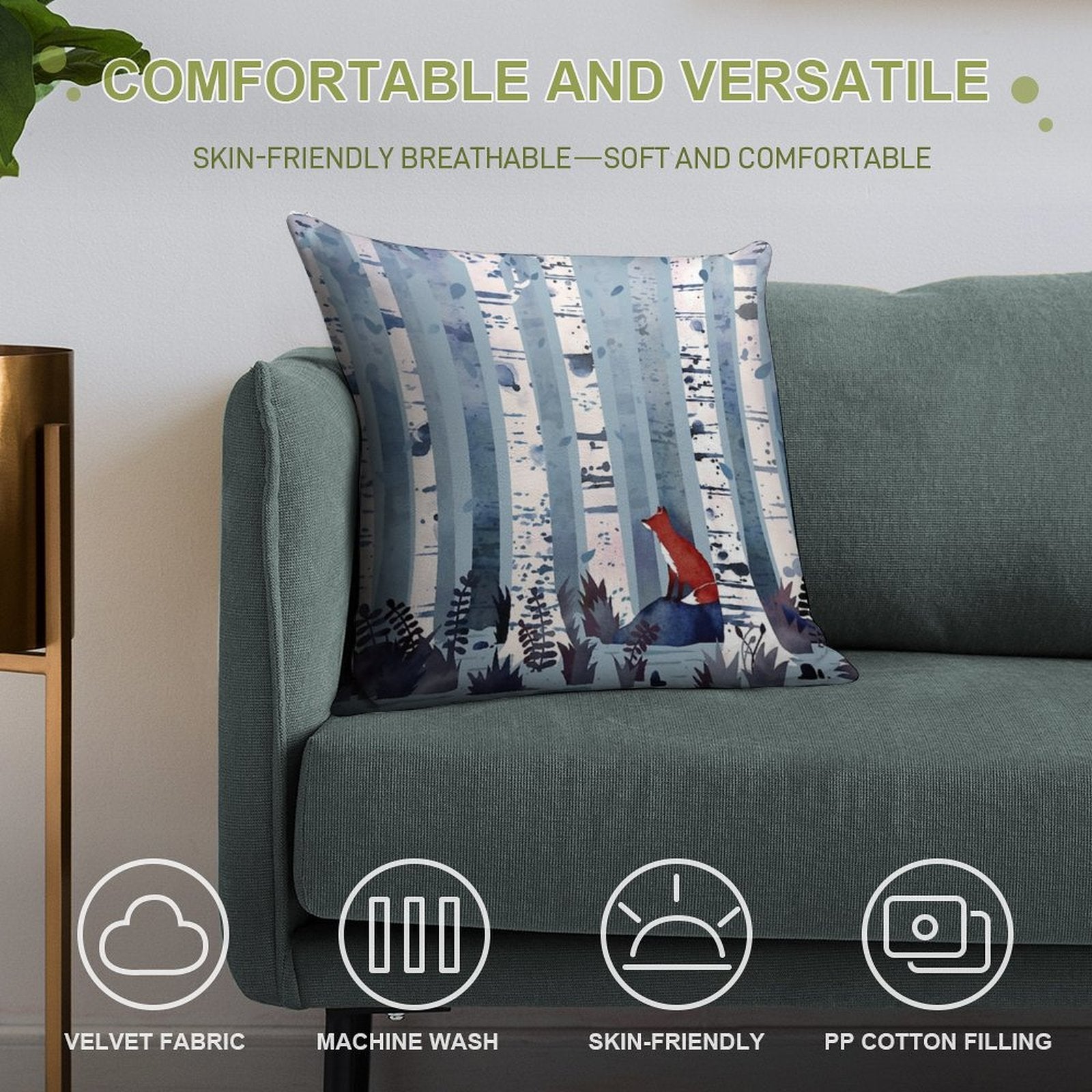 The Birches (in Blue) Soft Durable Construction Throw Pillow