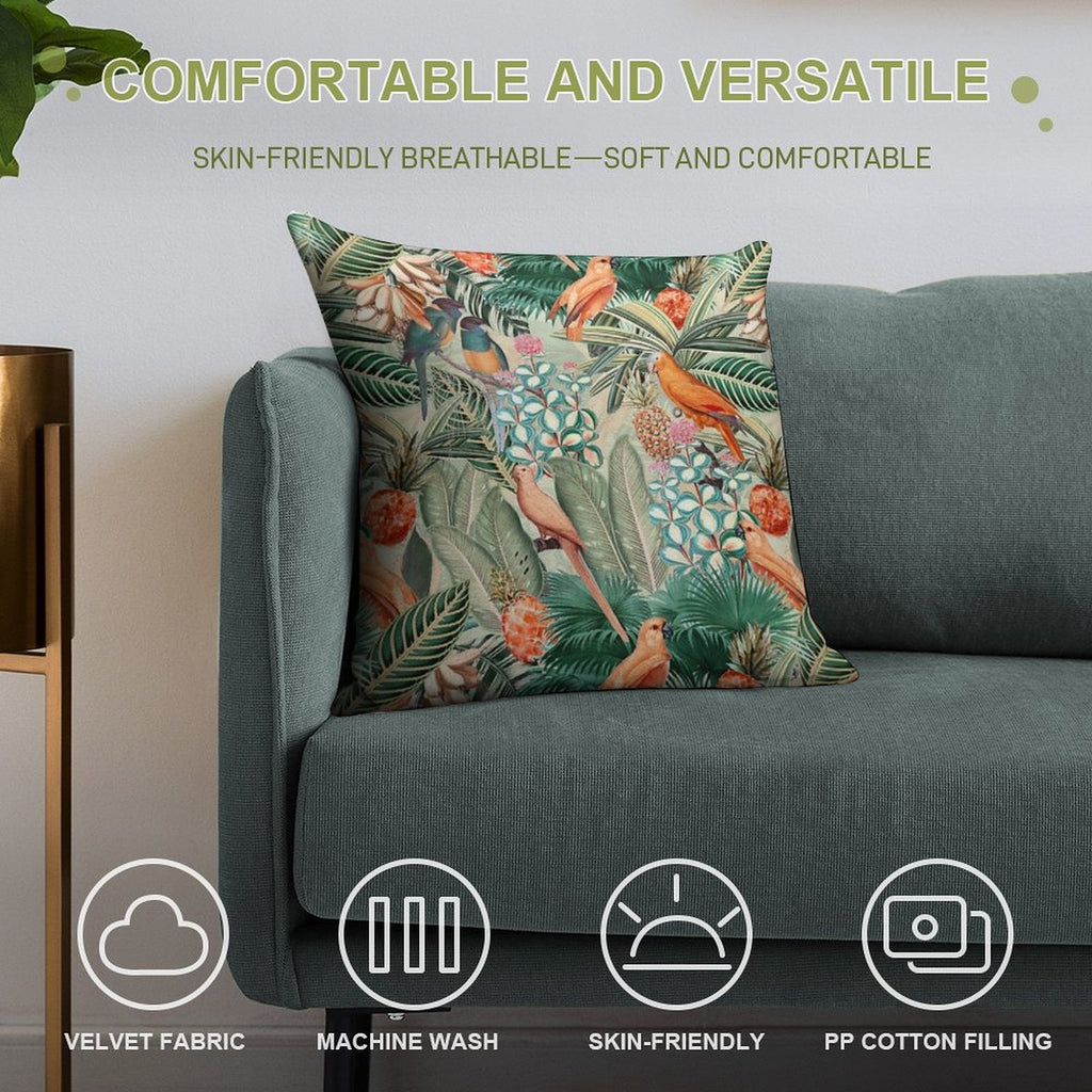 Vintage Orange Tropical Bird Jungle Botanical Garden Nightgarden Soft Style Accent Throw Pillow