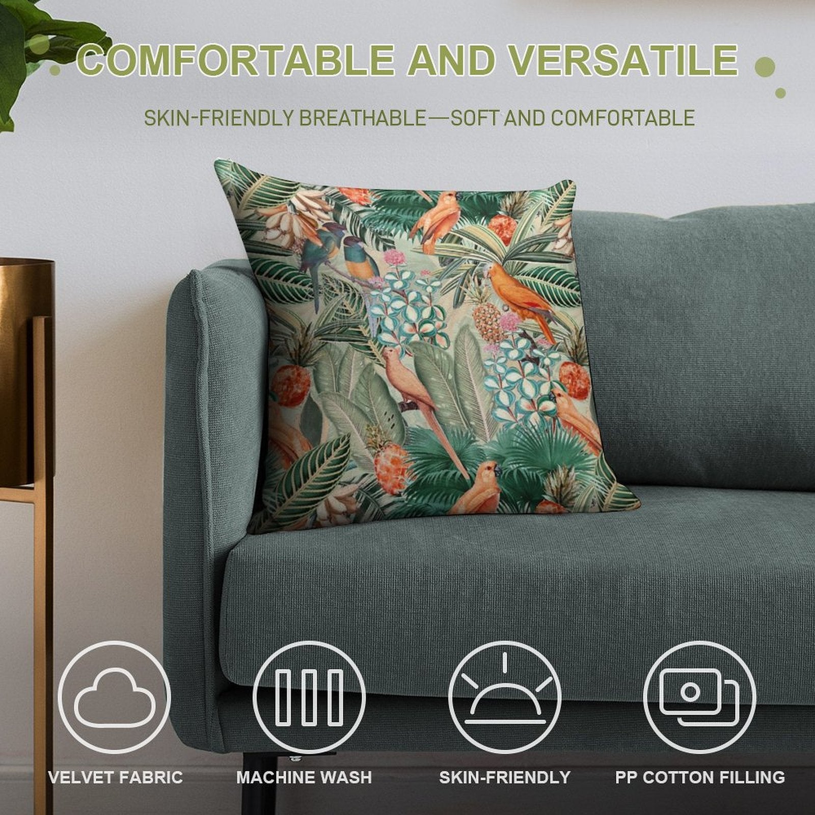 Vintage Orange Tropical Bird Jungle Botanical Garden Nightgarden Soft Style Accent Throw Pillow