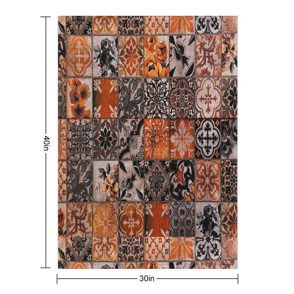 Orange Tiles Plush Throw Blanket