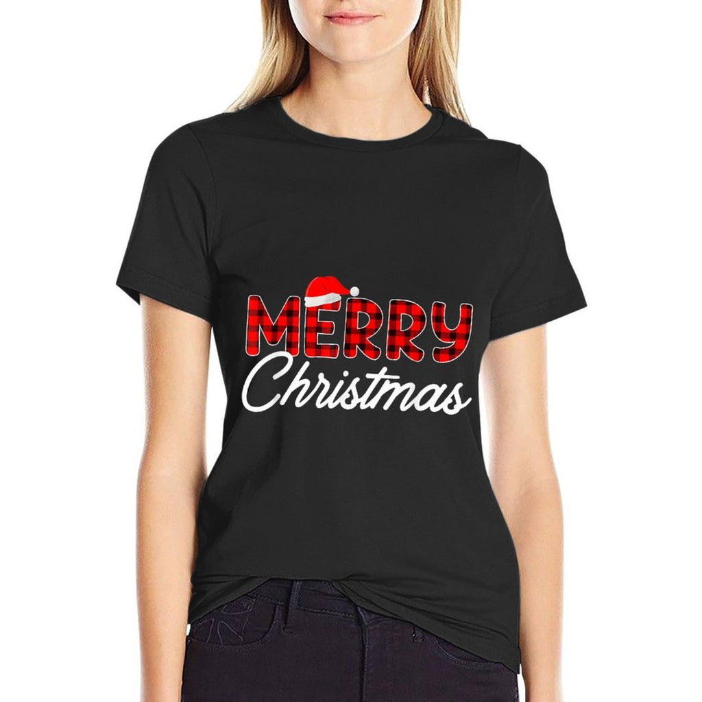 Merry Christmas Buffalo Plaid Red Santa Hat  Vintage-inspired T-Shirt