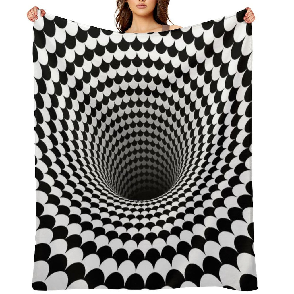 Optical Illusion Black And White Scales Houndstooth Black Hole Vortex Lightweight Throw Blanket